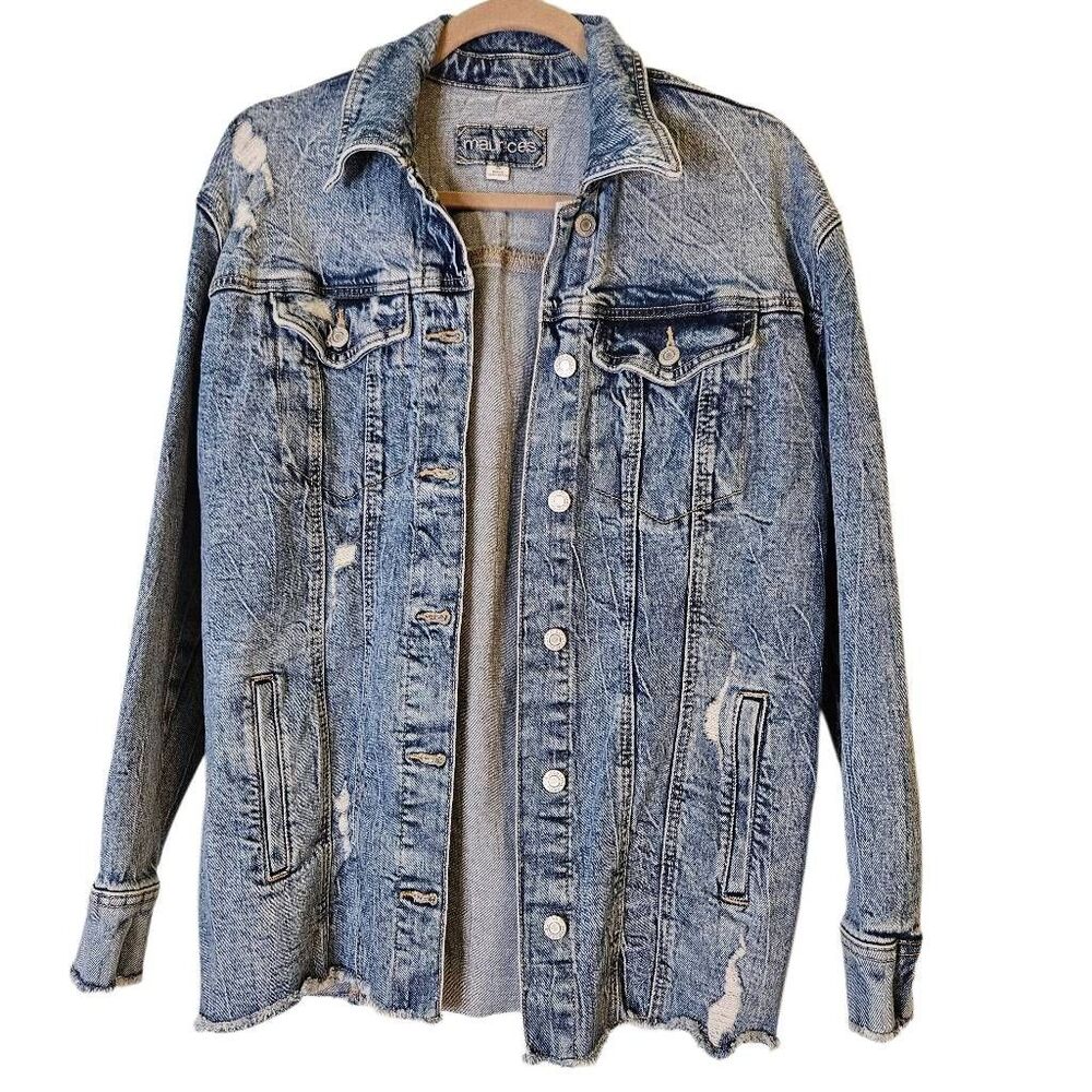 Maurices denim shacket, oversized,  distressed, cabincore. Size S.